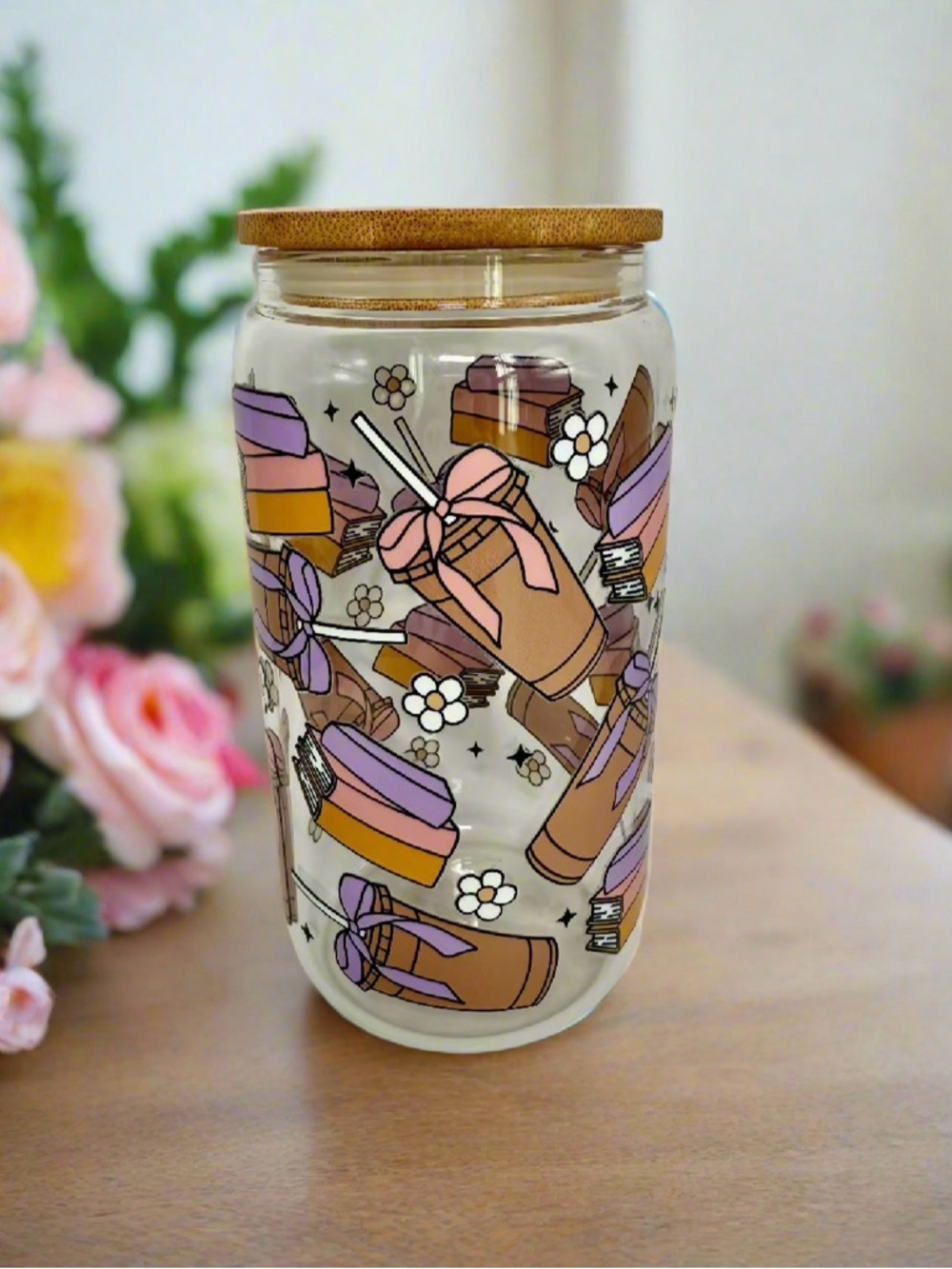 ☁️ HANDCRAFTED BY MINTCLOUDNINE - CAN GLASS CUP - BOOKS & ICED COFFEE 📚